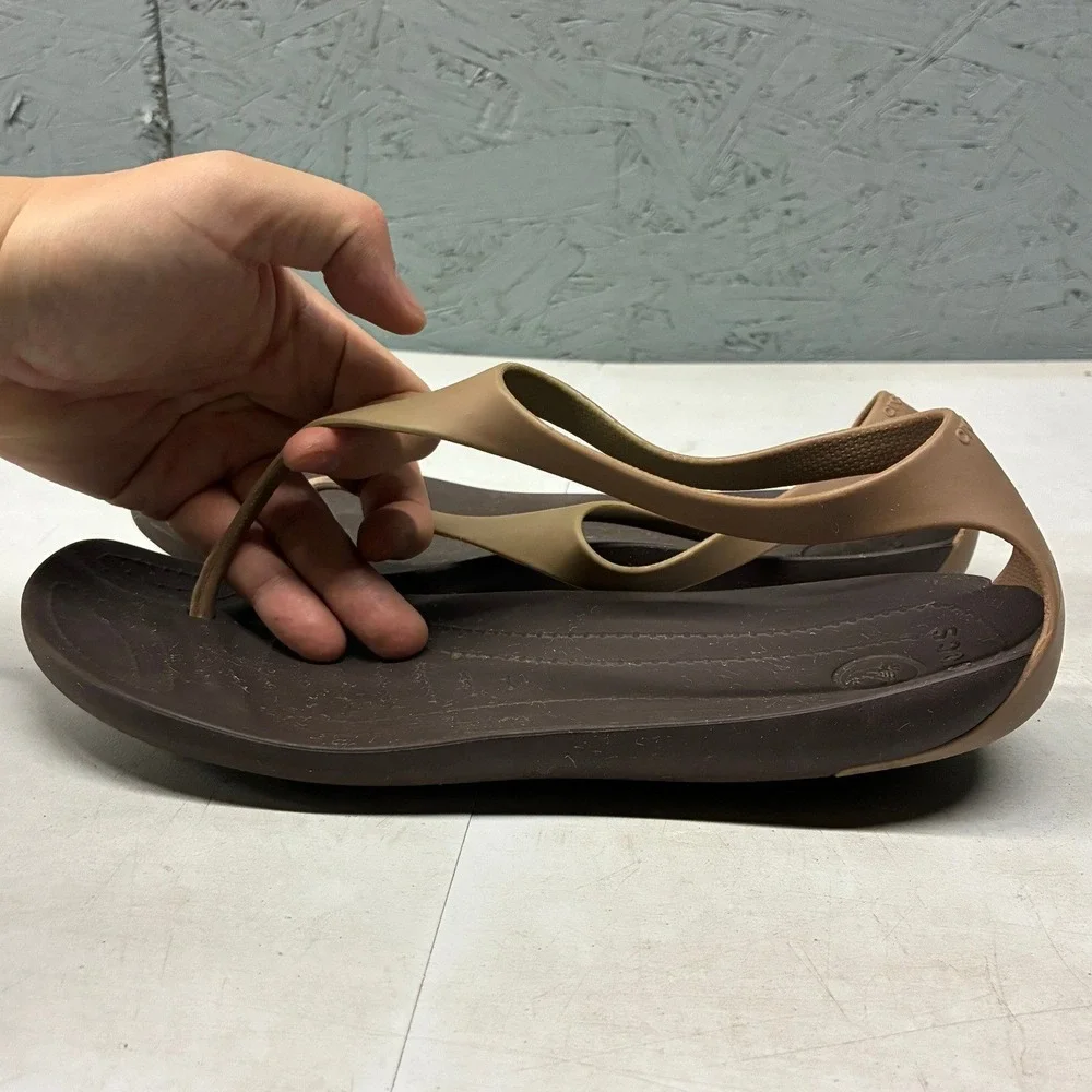 Crocs Sexi Flip Sandals Women's 9 Brown Ankle Strap Casual Beach Comfort - Picture 7 of 12